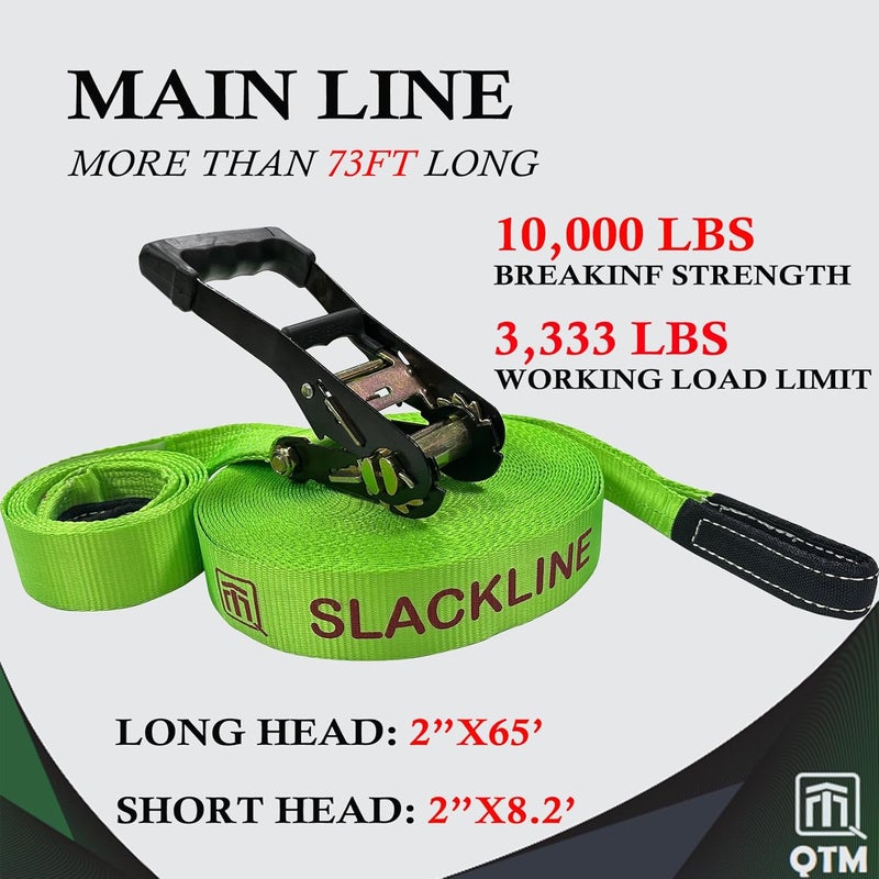 QTM Slackline Kit | 73ft Line with Tree Protectors, Overhead and Arm Training Strap | Drawstring Bag and Instruction Manual | Easy for Beginners, Kids and Adults - Image 3